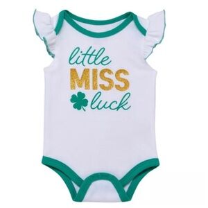 BABY STARTERS SHAMROCK NEWBORN ONESIE BODYSUIT ST.PATRICK'S DAY WHITE GREEN LUCK